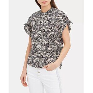 NWT Veronica Beard Shirt Womens 4 Sanna Button Front tie Sleeve paisley print